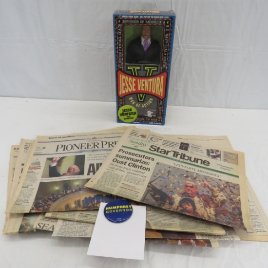 Jesse Ventura Governor Figure & 1990's Newspapers