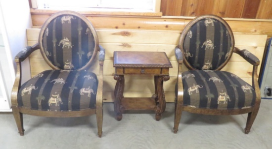 Pair of Highland House side chairs and table