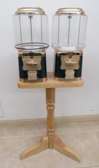 Double Gumball Dispenser Machine on Wood Stand