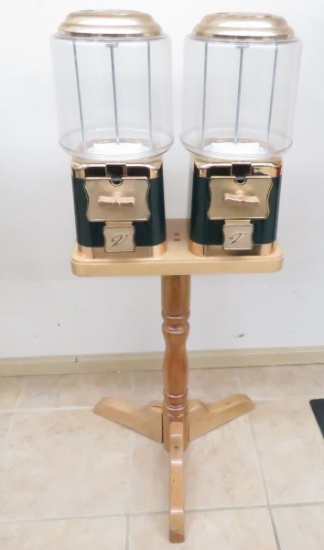 Double Gumball Dispenser Machine on Wood Stand