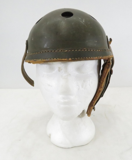 Antique leather baseball batting helmet