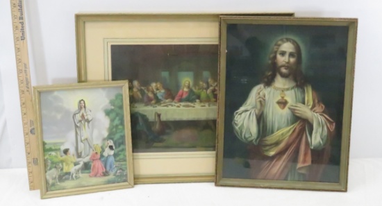 3 Framed Vintage Religious Lithographs