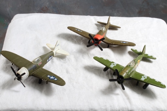 3 Military Diecast Propeller Toy Planes 4 to 4.5"