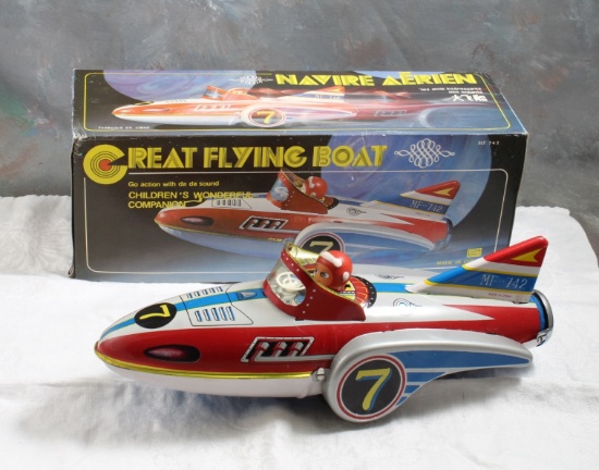 13" Tin Litho Friction Great Flying Boat Toy w/Box