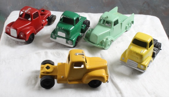 4 Tootsie Toy Truck Tractors, 1 Utility Truck