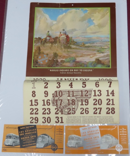2 Ad Cards &1939 Santa Fe Calendar -Gerald Cassidy