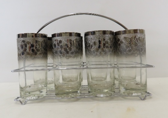 Set of 8 Silver Edged MCM Tumblers in Caddy