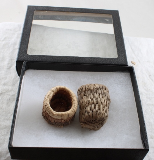 2 Miniature Native American Woven Baskets