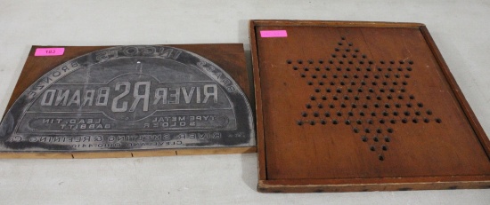 Antique Wood Game Board, Large Adv. Printer Block