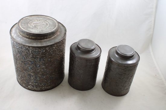 3 Loverin & Browne Embossed Canister Tins