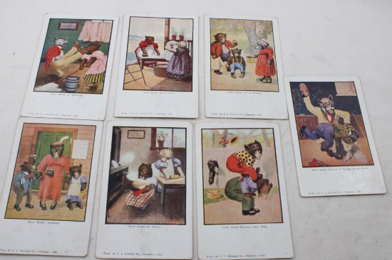7 Antique Busy Bear Postcards