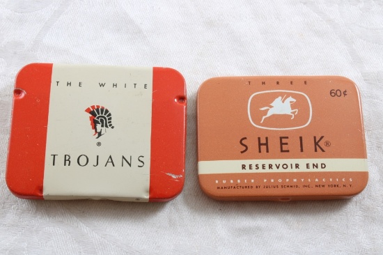 Sheik & Trojans Condom Advertising Tins