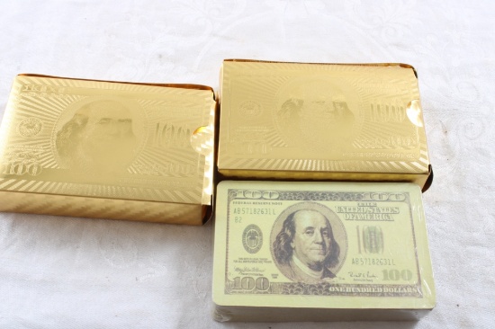 $100.00 Ben Franklin Playing Cards & 2 Gold Decks