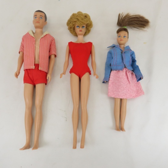 Vintage Bubblecut Barbie, Ken & Skipper Dolls