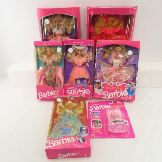 6 Vintage Party Barbie Dolls in Box & Toy