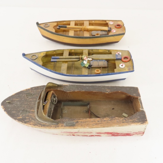 3 Vintage Wooden Boat Models - 10-10.5"