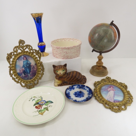 Cobalt Glass Vase & Other Vintage Decoratives