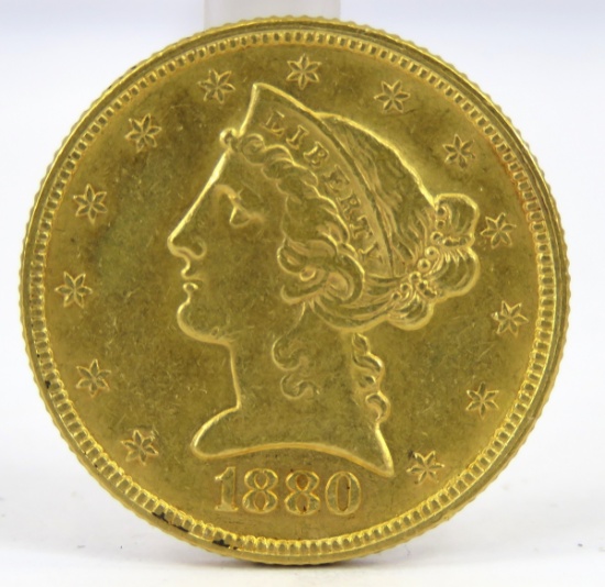 1880 $5 Gold Liberty Head Half Eagle