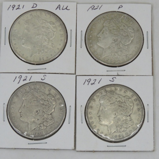 1921 P,D,S,S Morgan Silver Dollars