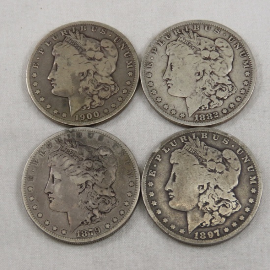 4 Morgan Silver Dollars 1879S, 1882, 1897O, 1900O