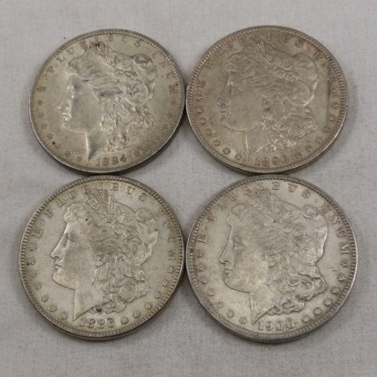 4 Morgan Silver Dollars 1884O, 1886, 1896, 1900