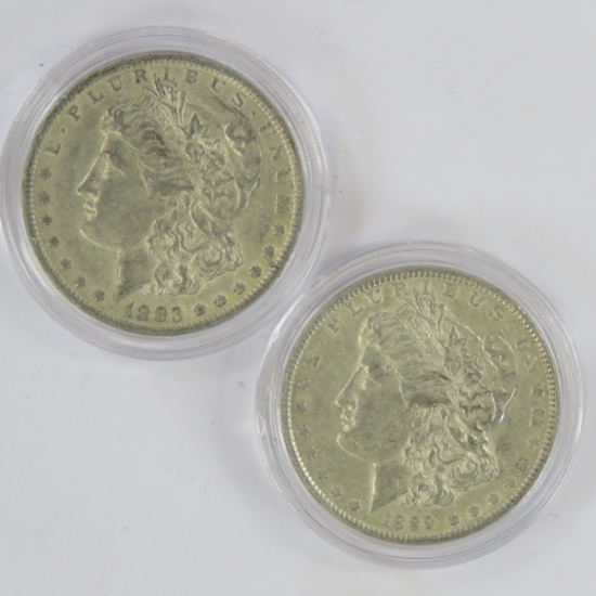 1883 O & 1889 Morgan Silver Dollars