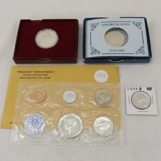 1964 Mint Set, 2 1982 Silver Wash 50c, 1964 25c