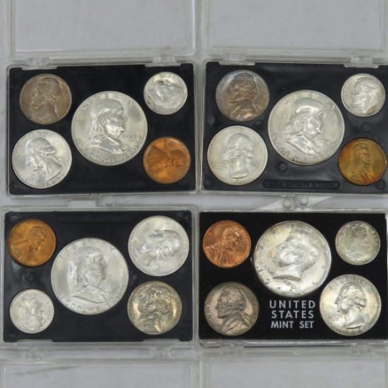 1951, 1953, 1951, 1964 US Mint Sets in cases