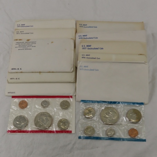 1970-1979 US Mint Sets in envelopes