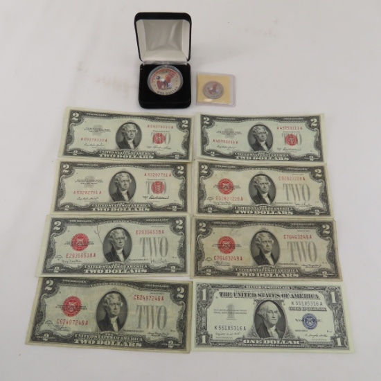 Colorized Eisenhower & Susan B $1, $1 & $2 notes