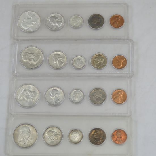 1955, 1957, 1958, 1959 US Proof Sets in cases