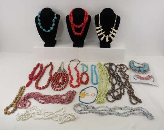 Hawaiian Puka Shell, Faux Coral & Bead Jewelry