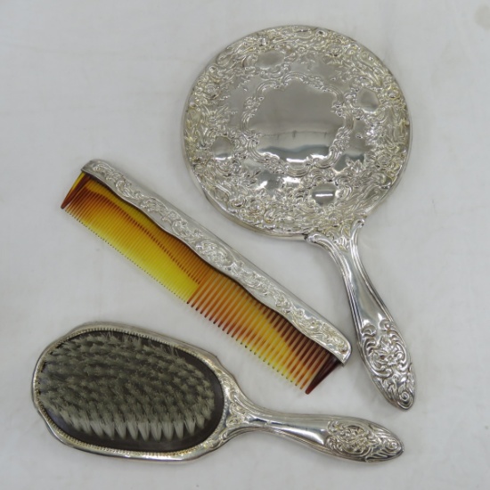 Sterling Silver Brush Comb & Mirror
