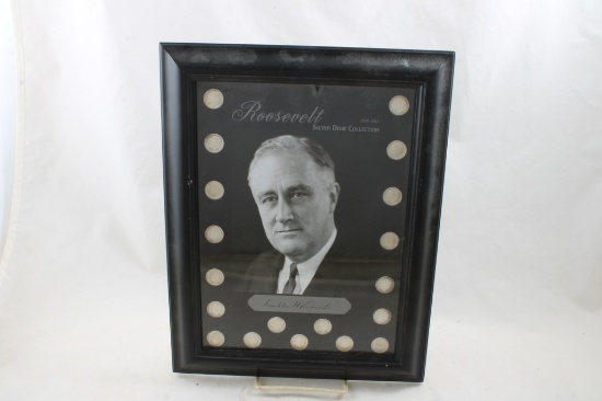 Framed Roosevelt Silver Dime Collection 1946-64