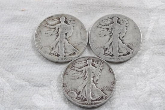 3 Walking Liberty Half Dollars 1937, 1935D, 1945S