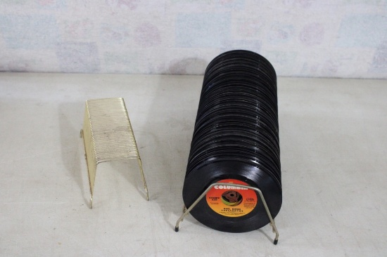 65+ 45rpm Records with 2 Goldtone Record Holders