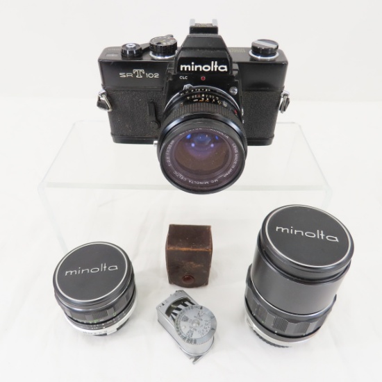 Minolta SRT 102 35mm Film Camera with lenses