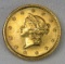 1853 $1 Gold Liberty Head - jewelry damage rev