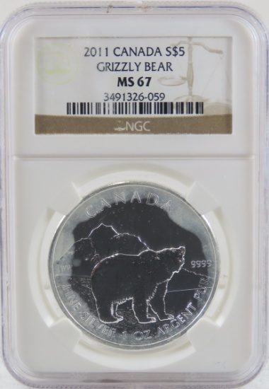 2011 Canada Silver $5 Grizzly Bear NGC MS67