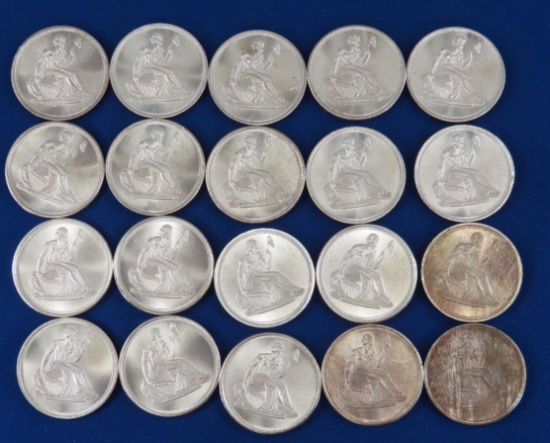 20 Seated Liberty Style 1 ozt Silver Rounds BU