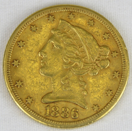 1886 S $5 Gold Liberty Head Half Eagle