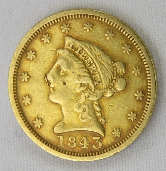 1843 $2 1/2 Gold Liberty Head Quarter Eagle