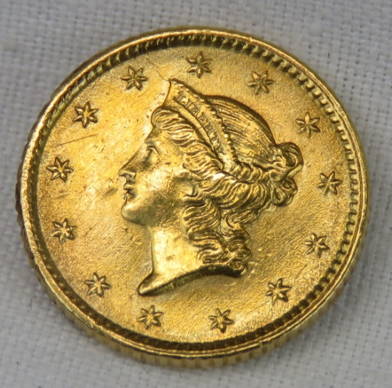 1853 $1 Gold Liberty Head - jewelry damage rev