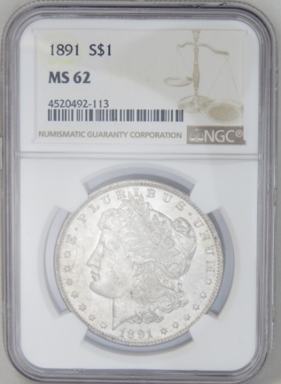 1891 Morgan Silver Dollar NGC MS62