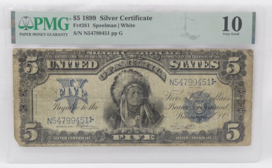 1899 $5 Indian Chief Silver Certificate PMG VG10