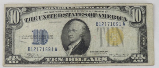 1934 A $10 Silver Certificate Gold Seal
