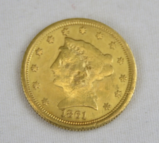1861 $2 1/2 Gold Liberty Head Quarter Eagle