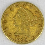 1886 S $5 Gold Liberty Head Half Eagle