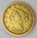 1843 $2 1/2 Gold Liberty Head Quarter Eagle