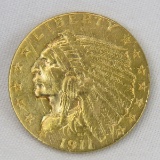 1911 $2 1/2 Gold Indian Head Quarter Eagle
